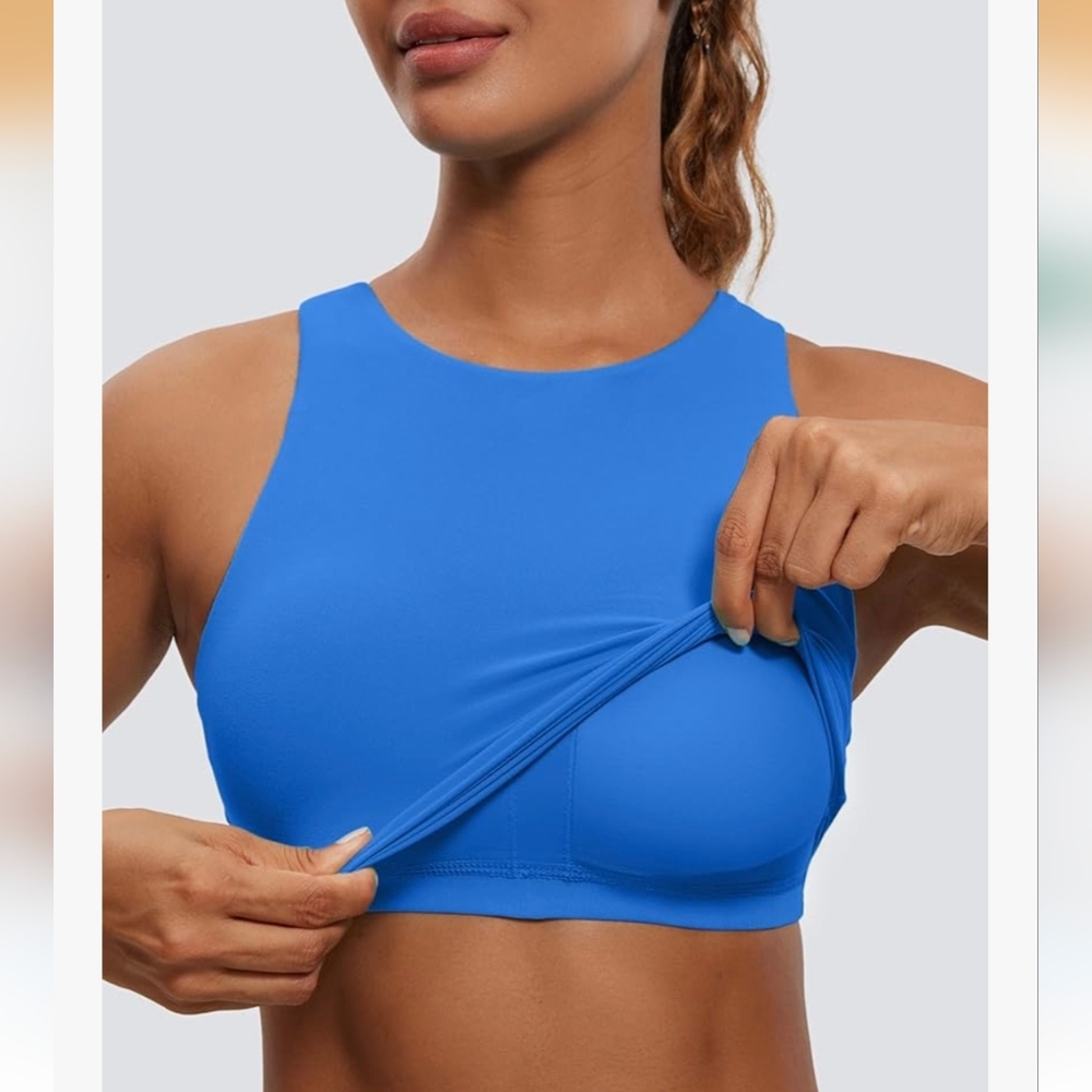 CRZ YOGA Vibrant Sparkle Blue Sports Bra - Picture 2 of 4